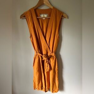 Anthropologie Mustard Linen Blend Wrap Tie Front Romper